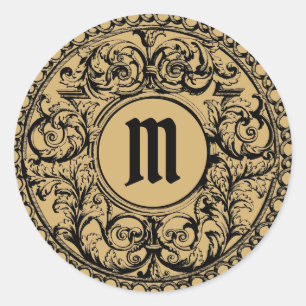 Sticker Rond Modèle de monogramme vintage