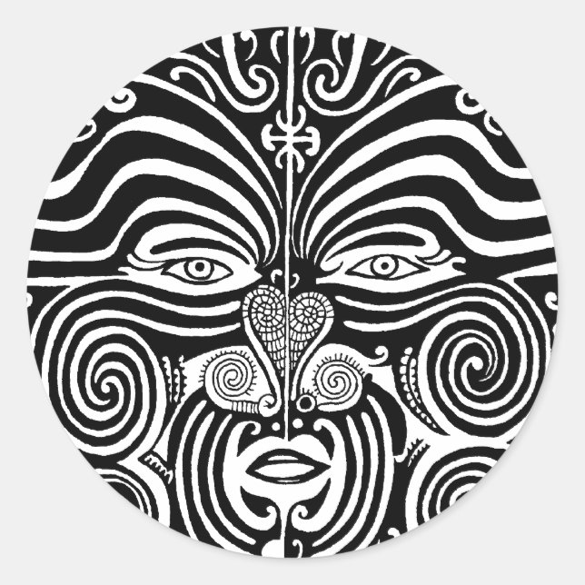 Sticker Rond Modèle de tatouage tribal Maori Moko antique. (Devant)