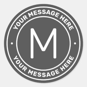 Sticker Rond Modèle de texte personnalisable Gris foncé et bl