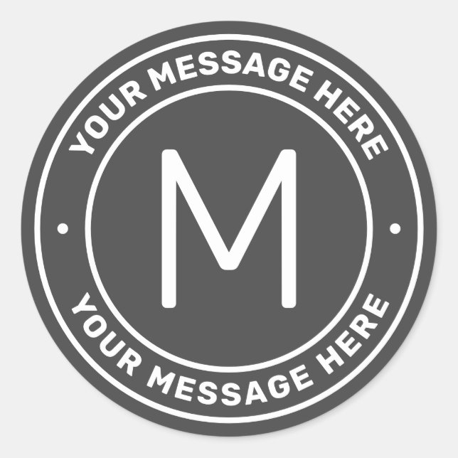 Sticker Rond Modèle de texte personnalisable | Gris foncé et bl (Devant)