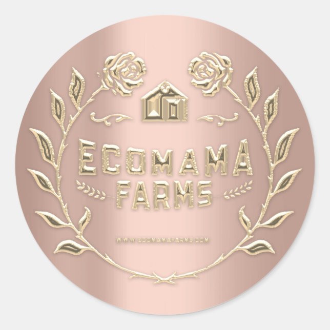 Sticker Rond Modèle d'emballage personnalisé du Rose de logo (Devant)