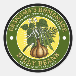 Sticker Rond Modèle d'étiquette d'art de haricots Dilly faits m