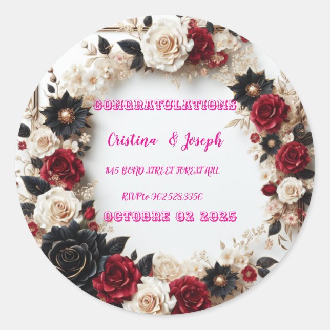 Sticker Rond Modèle faire-part de mariage (Devant)