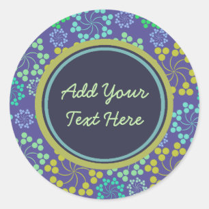 Sticker Rond Modèle floral bleu Abstrait amusant Texte personna