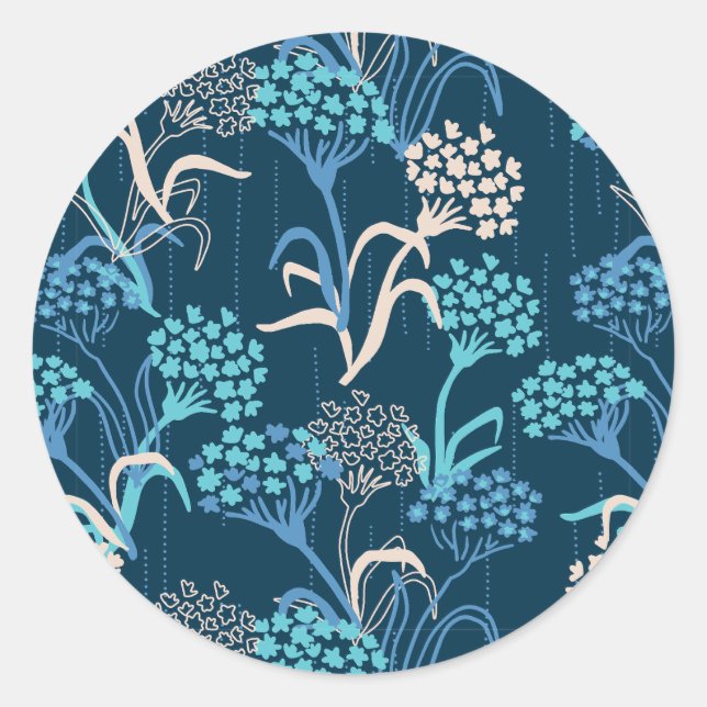 Sticker Rond Modèle Floral Hydrangea stylisé - Bleu élégant (Devant)