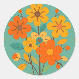 Sticker Rond Modèle floral rétro avec formes Abstraites au chau