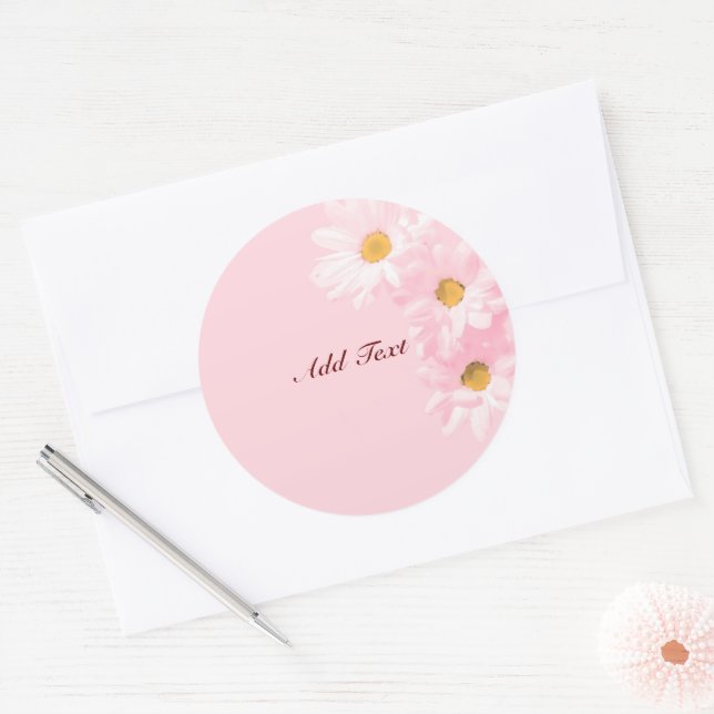 Sticker Rond Modèle floral rose Pastel, personnaliser, (Enveloppe)