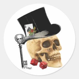 Sticker Rond Modèle gothique de tatouage crâne de joueur