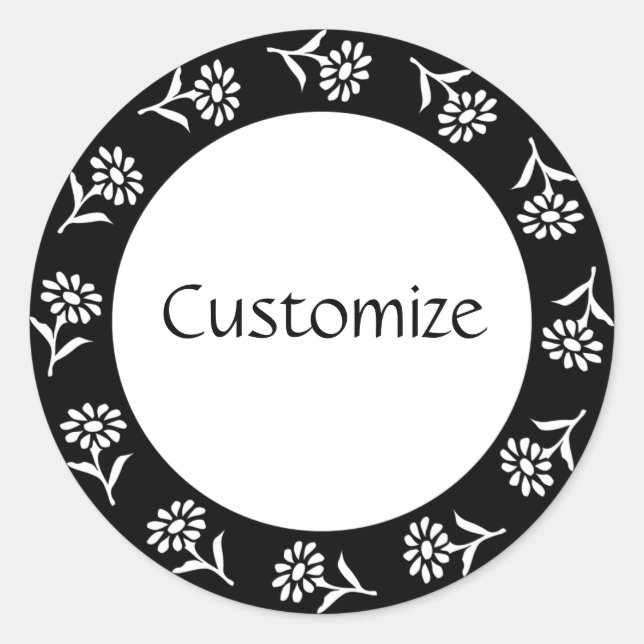 Sticker Rond Modèle Little Flowers - B&W (Devant)