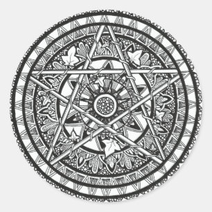 Sticker Rond Modèle mandala noir et blanc de lierre