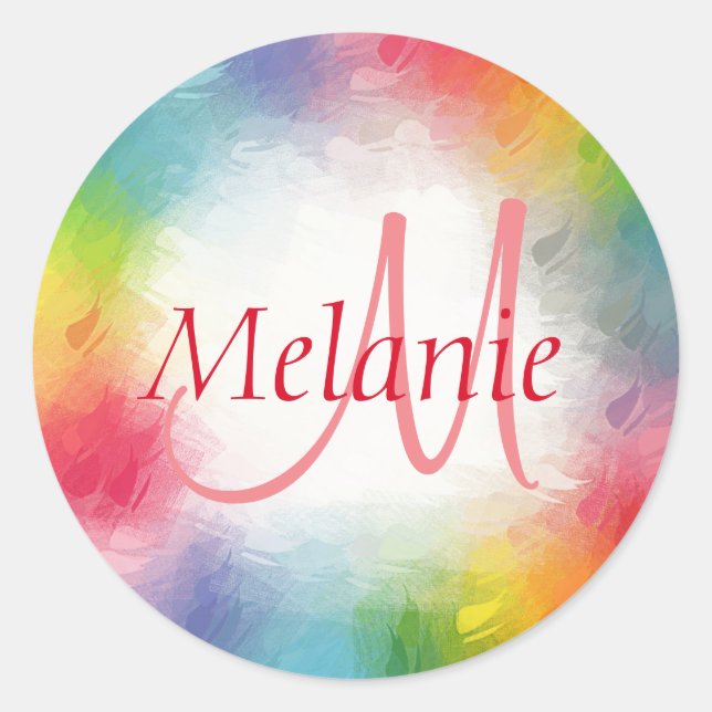 Sticker Rond Modèle monogramme Abstrait Rainbow moderne (Devant)