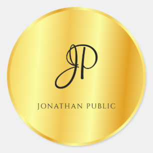 Sticker Rond Modèle Monogrammé Aspect Métallisé Or Faux