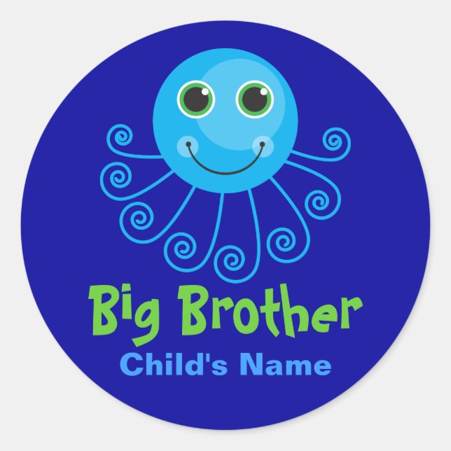 Sticker Rond Modèle - Pieuvre personnalisée Nom de l'enfant Big (Devant)