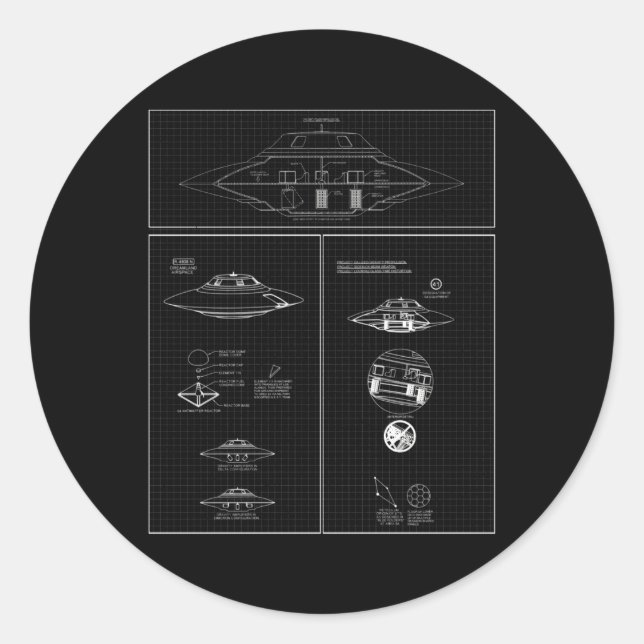 Sticker Rond Modèle Sport Bob Lazar Modèle Plan Uap (Devant)
