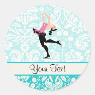 Sticker Rond Modèle turquoise Damask Patinage sur glace