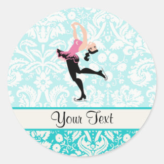 Sticker Rond Modèle turquoise Damask Patinage sur glace