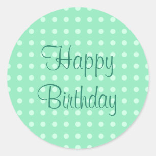 Sticker Rond Modèle vert menthe Joyeux Anniversaire Text Dots