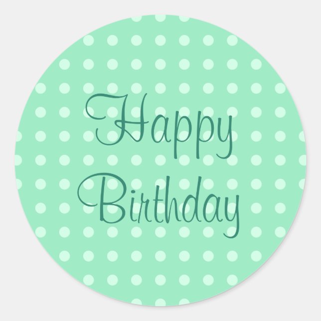 Sticker Rond Modèle vert menthe Joyeux Anniversaire Texte Point (Devant)