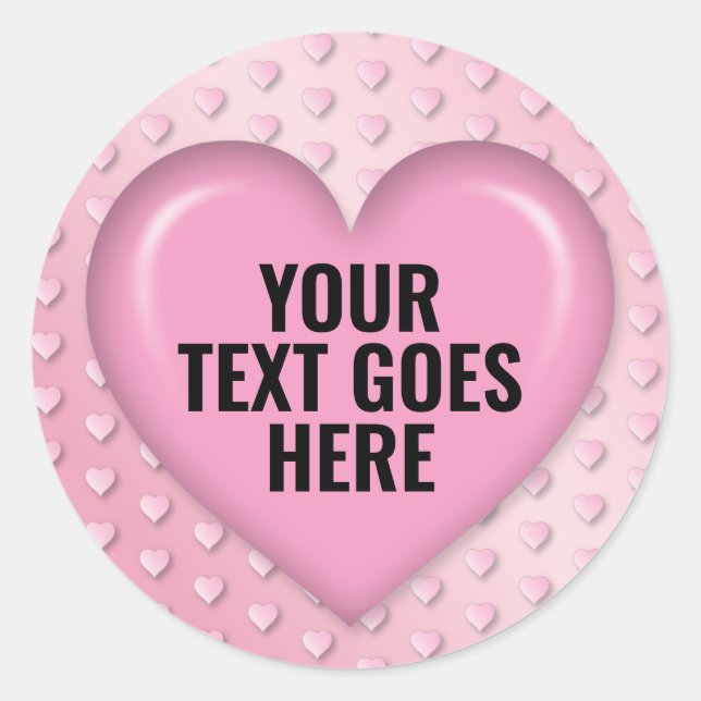Sticker Rond Modèle vierge Cœur rose Ajoutez votre texte (Devant)