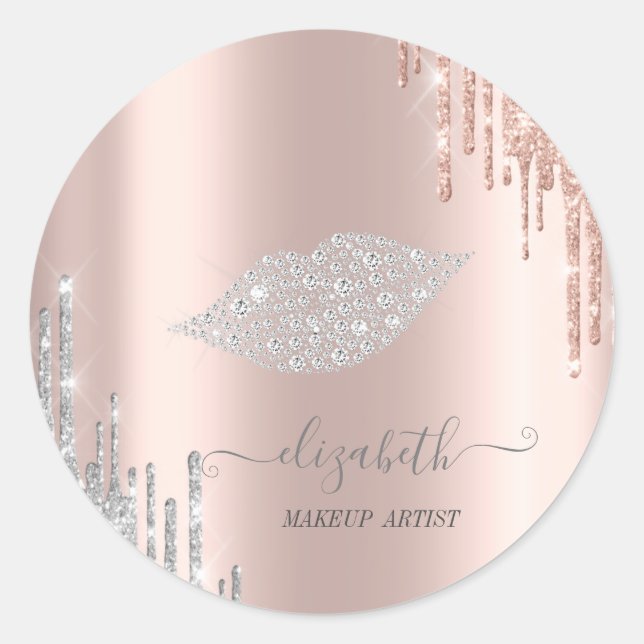 Sticker Rond Moder Diamonds Lips, Rose Gold Silver Drivers Clas (Devant)