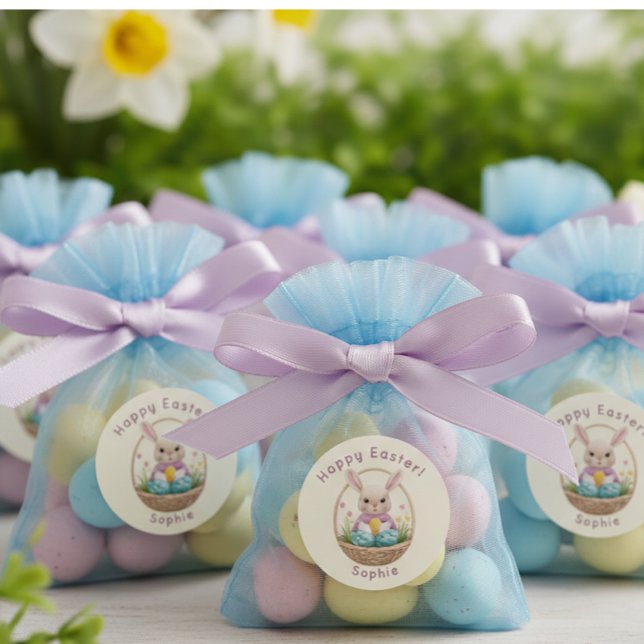 Sticker Rond Modern 3D Yarn Art Easter Bunny Personalized Stick (Créateur téléchargé)