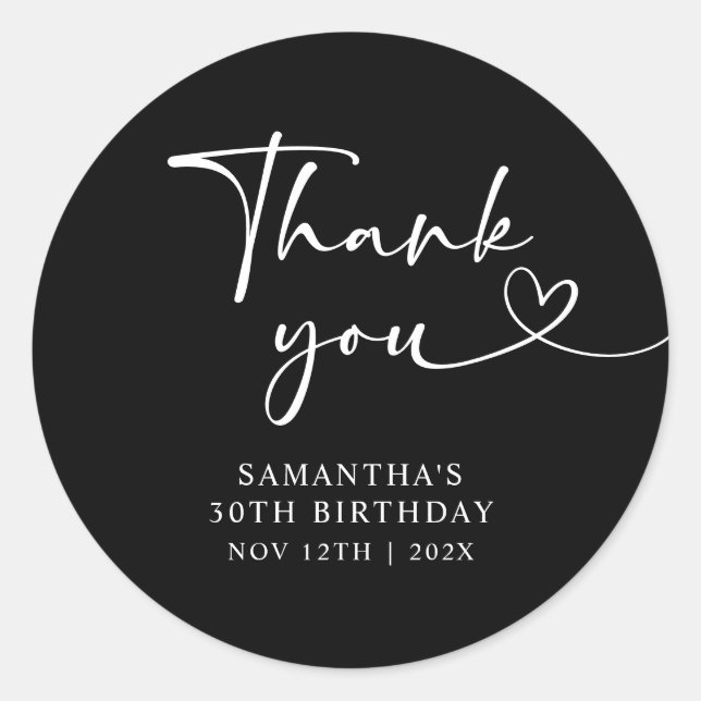 Sticker Rond Modern Black and White Hello 30th Birthday (Devant)