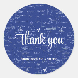 Sticker Rond Modern Blue Math Graduation Thank You
