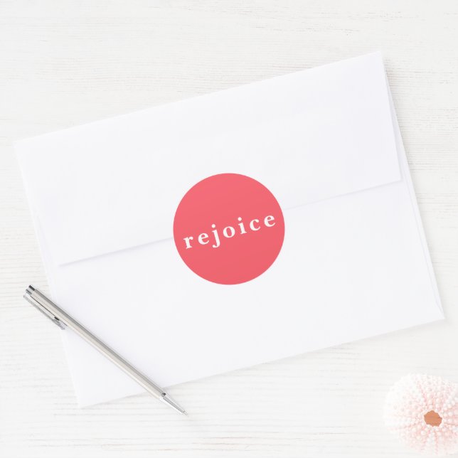 Sticker Rond Modern Bright Red Rejoice Christmas Card Envelope (Enveloppe)