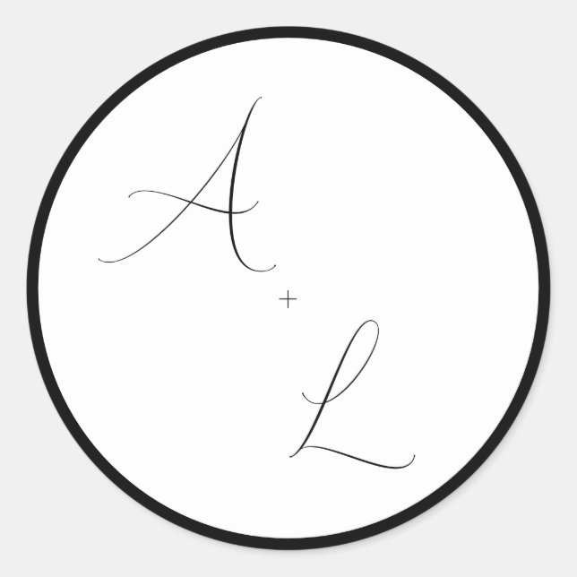 Sticker Rond Modern Classic Black & White Border Script Wedding (Devant)