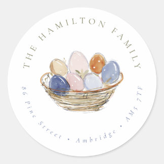 Sticker Rond Modern Easter Eggs Family Return Address