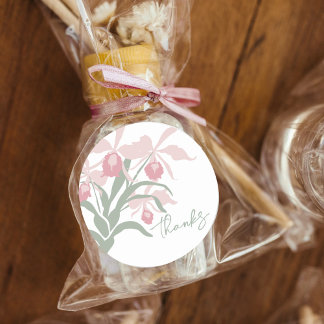 Sticker Rond Modern floral Cattleya orchid dusty pink wedding