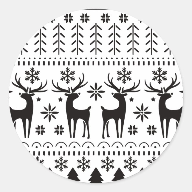 Sticker Rond Modern Folk Art Christmas Reindeer  (Devant)