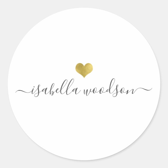 Sticker Rond Modern Gold Heart Script Name  (Devant)