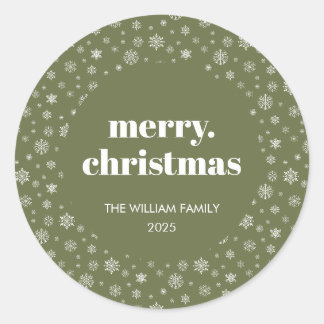 Sticker Rond Modern Merry Christmas Holiday Green