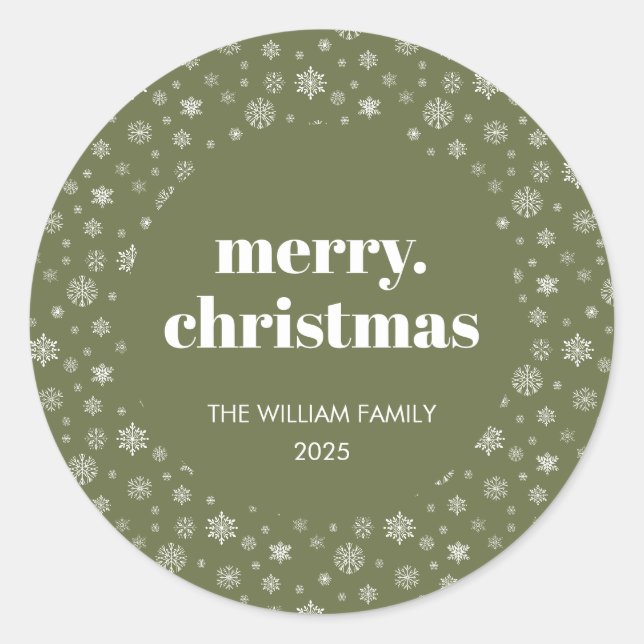 Sticker Rond Modern Merry Christmas Holiday Green (Devant)