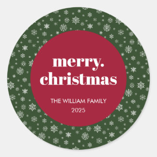 Sticker Rond Modern Merry Christmas Holiday Red Green