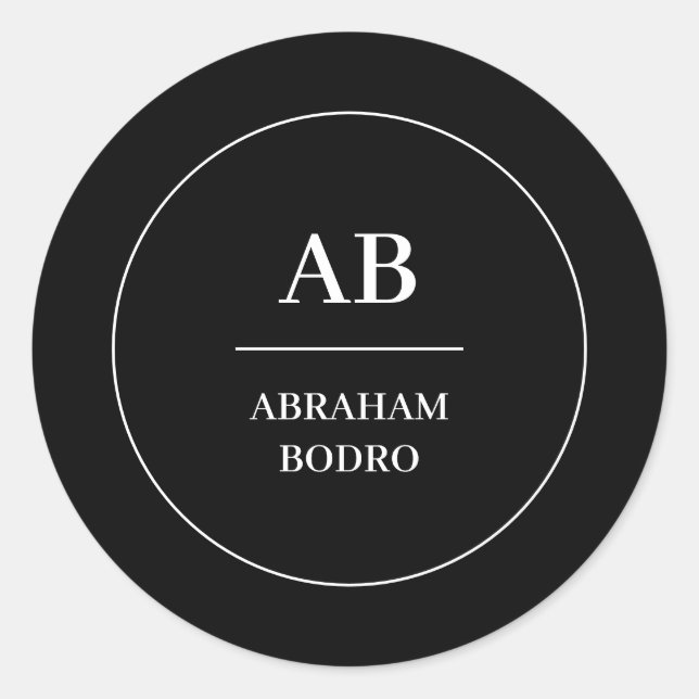 Sticker Rond Modern Minimal Black White Monogram Design (Devant)