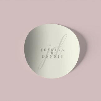 Sticker Rond Modern Minimal Elegant Script Monogram Wedding