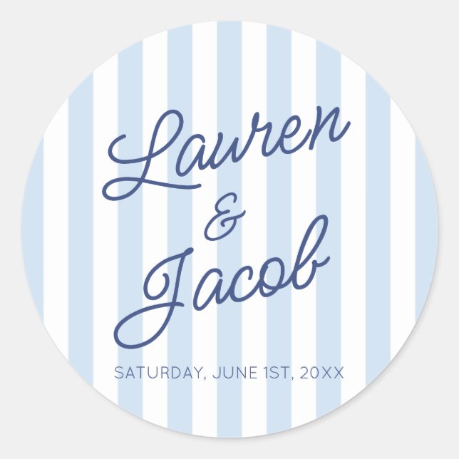 Sticker Rond Modern Minimal Minimalist Blue Stripes Wedding (Devant)