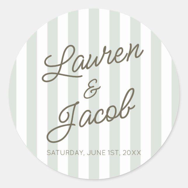 Sticker Rond Modern Minimal Minimalist Green Stripes Wedding (Devant)