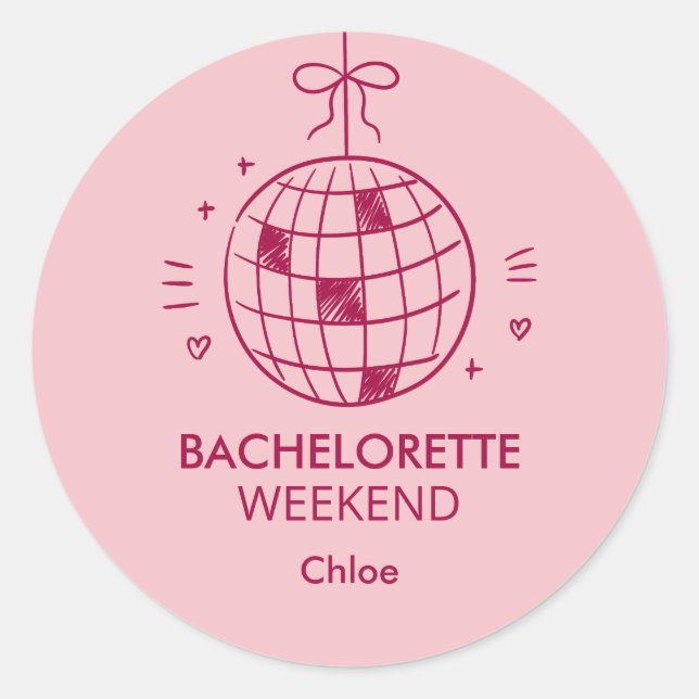 Sticker Rond Modern Minimalist Bachelorette Weekend | Pink  (Devant)