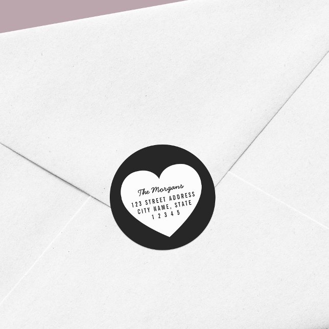 Sticker Rond Modern Minimalist White Heart Adresse de retour (Créateur téléchargé)