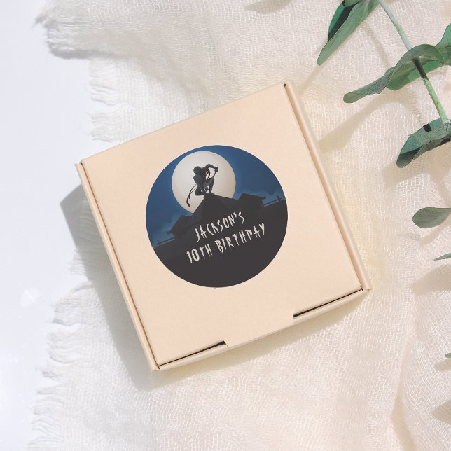 Sticker Rond Modern Ninja Silhouette Birthday Party (Créateur téléchargé)