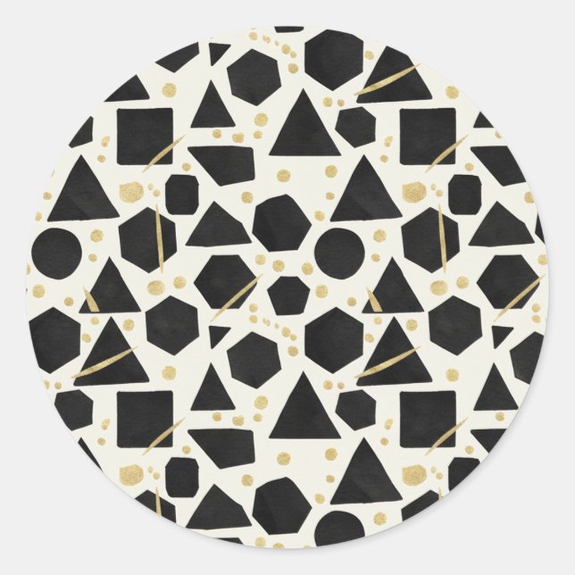 Sticker Rond Modern Noir Geometric & Gold Splatter (Devant)