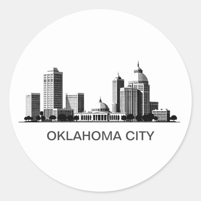 Sticker Rond Modern Oklahoma City Stylized Skyline (Devant)