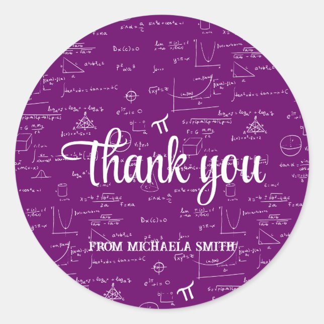 Sticker Rond Modern Purple Math Graduation Thank You (Devant)