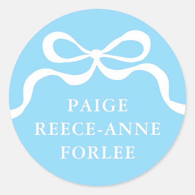 Sticker Rond Modern Retro Boy Blue Bow Baby Birth Announcement  (Devant)