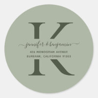 Modern Sage Green Script Monogramme Adresse de ret