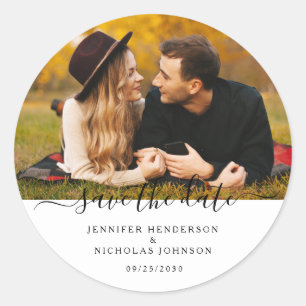 Sticker Rond Modern Save the Date Photo Fiançailles