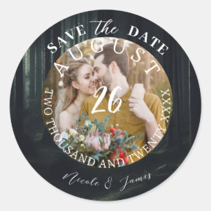 Sticker Rond Modern Save the Date Photo Mariage